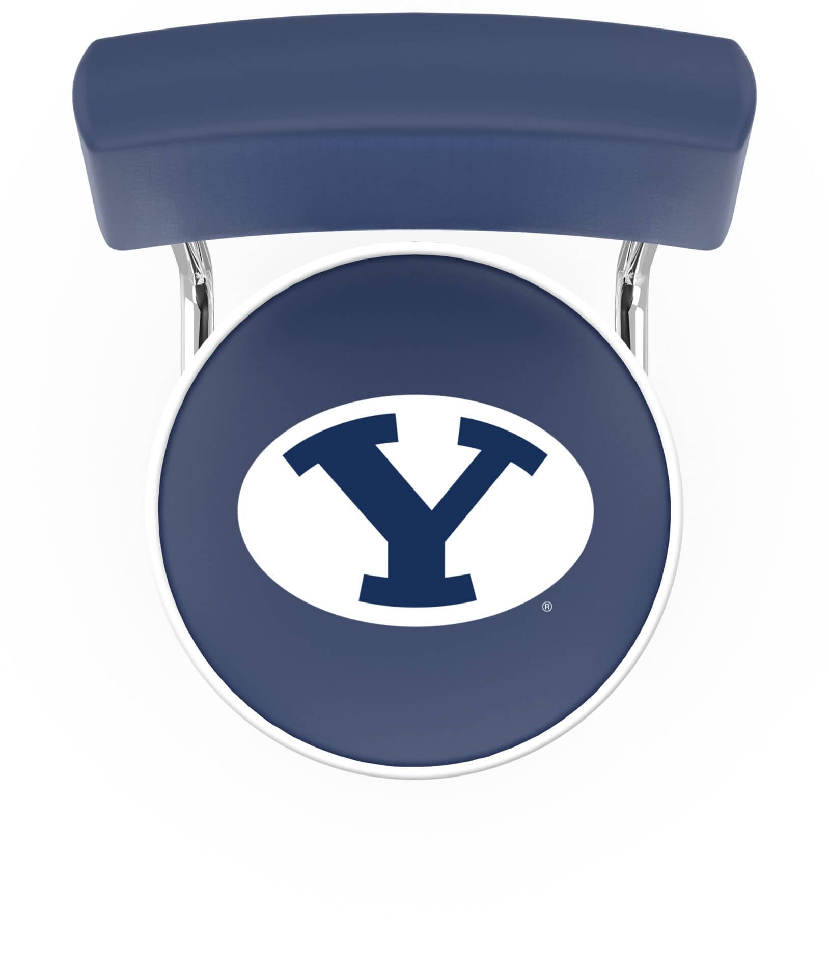 Brigham Young University 25-Inch Swivel Counter Stool w/ Chrome Finish, Double-Ring Base, Cushioned Back, 5-Inch Cushion Seat 2 Brigham Young University 25-Inch Swivel Counter Stool w/ Chrome Finish, Double-Ring Base, Cushioned Back, 5-Inch Cushion Seat - Image 2