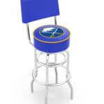 Buffalo Sabres 30-Inch Swivel Bar Stool w/ Chrome Finish, Double-Ring Base, Cushioned Back, 5-Inch Cushion Seat