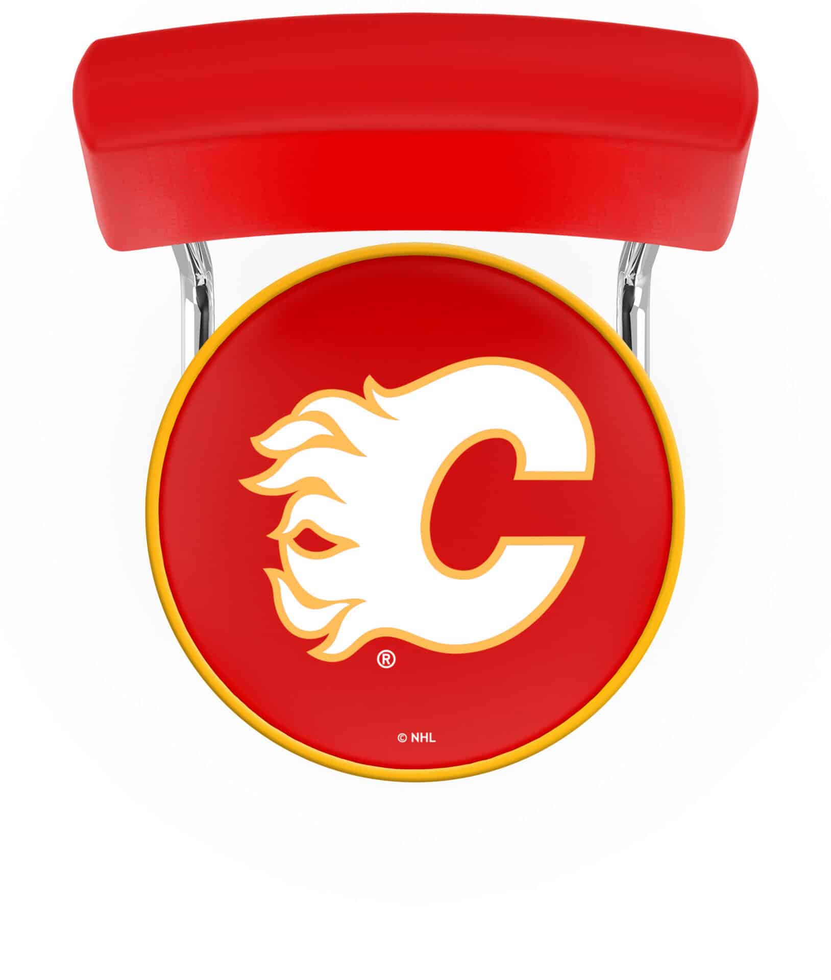 Calgary Flames 30-Inch Swivel Bar Stool w/ Chrome Finish, Double-Ring Base, Cushioned Back, 5-Inch Cushion Seat 2 Calgary Flames 30-Inch Swivel Bar Stool w/ Chrome Finish, Double-Ring Base, Cushioned Back, 5-Inch Cushion Seat - Image 2
