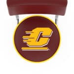 Central Michigan University 25-Inch Swivel Counter Stool w/ Chrome Finish, Double-Ring Base, Cushioned Back, 5-Inch Cushion Seat