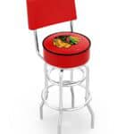 Chicago Blackhawks 30-Inch Swivel Bar Stool w/ Chrome Finish, Double-Ring Base, Cushioned Back, 5-Inch Cushion Seat 3 Chicago Blackhawks 30-Inch Swivel Bar Stool w/ Chrome Finish, Double-Ring Base, Cushioned Back, 5-Inch Cushion Seat