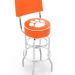 Clemson University 30-Inch Swivel Bar Stool w/ Chrome Finish, Double-Ring Base, Cushioned Back, 5-Inch Cushion Seat