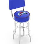 Colorado Avalanche 30-Inch Swivel Bar Stool w/ Chrome Finish, Double-Ring Base, Cushioned Back, 5-Inch Cushion Seat