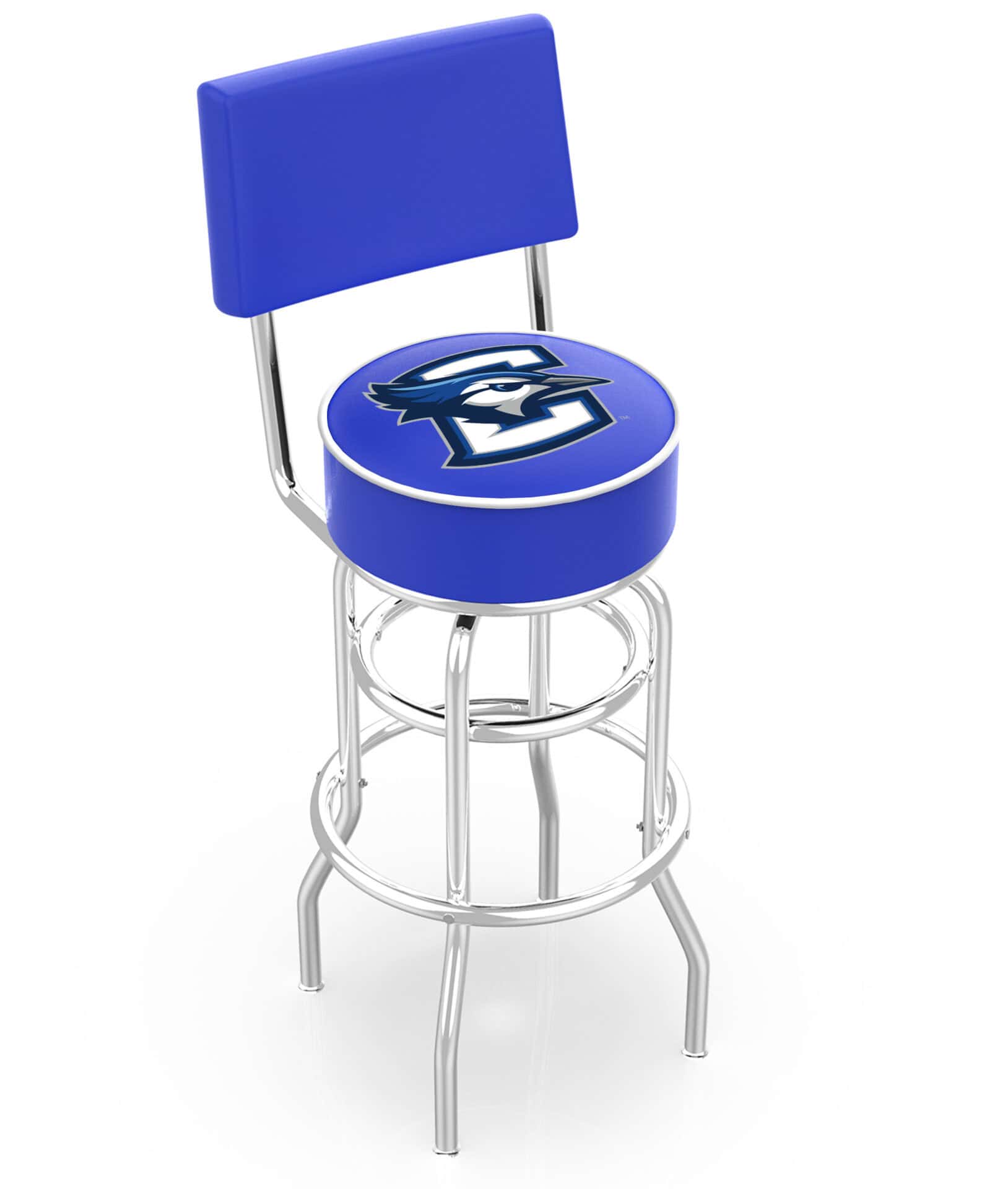 Creighton University 25-Inch Swivel Counter Stool w/ Chrome Finish, Double-Ring Base, Cushioned Back, 5-Inch Cushion Seat 1 Creighton University 25-Inch Swivel Counter Stool w/ Chrome Finish, Double-Ring Base, Cushioned Back, 5-Inch Cushion Seat