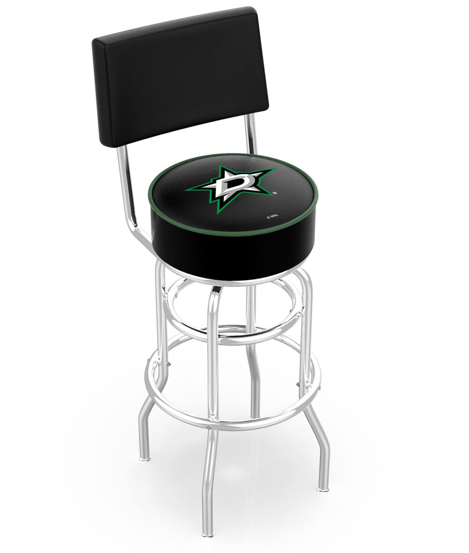 Dallas Stars 30-Inch Swivel Bar Stool w/ Chrome Finish, Double-Ring Base, Cushioned Back, 5-Inch Cushion Seat 1 Dallas Stars 30-Inch Swivel Bar Stool w/ Chrome Finish, Double-Ring Base, Cushioned Back, 5-Inch Cushion Seat