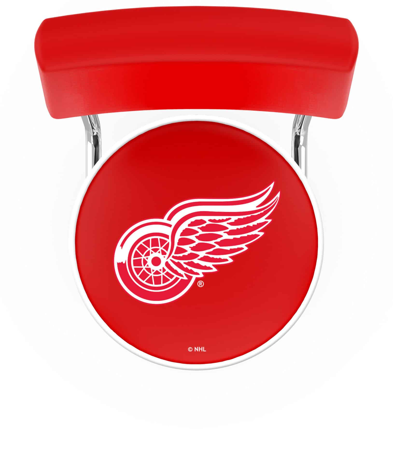 Detroit Red Wings 30-Inch Swivel Bar Stool w/ Chrome Finish, Double-Ring Base, Cushioned Back, 5-Inch Cushion Seat 2 Detroit Red Wings 30-Inch Swivel Bar Stool w/ Chrome Finish, Double-Ring Base, Cushioned Back, 5-Inch Cushion Seat - Image 2