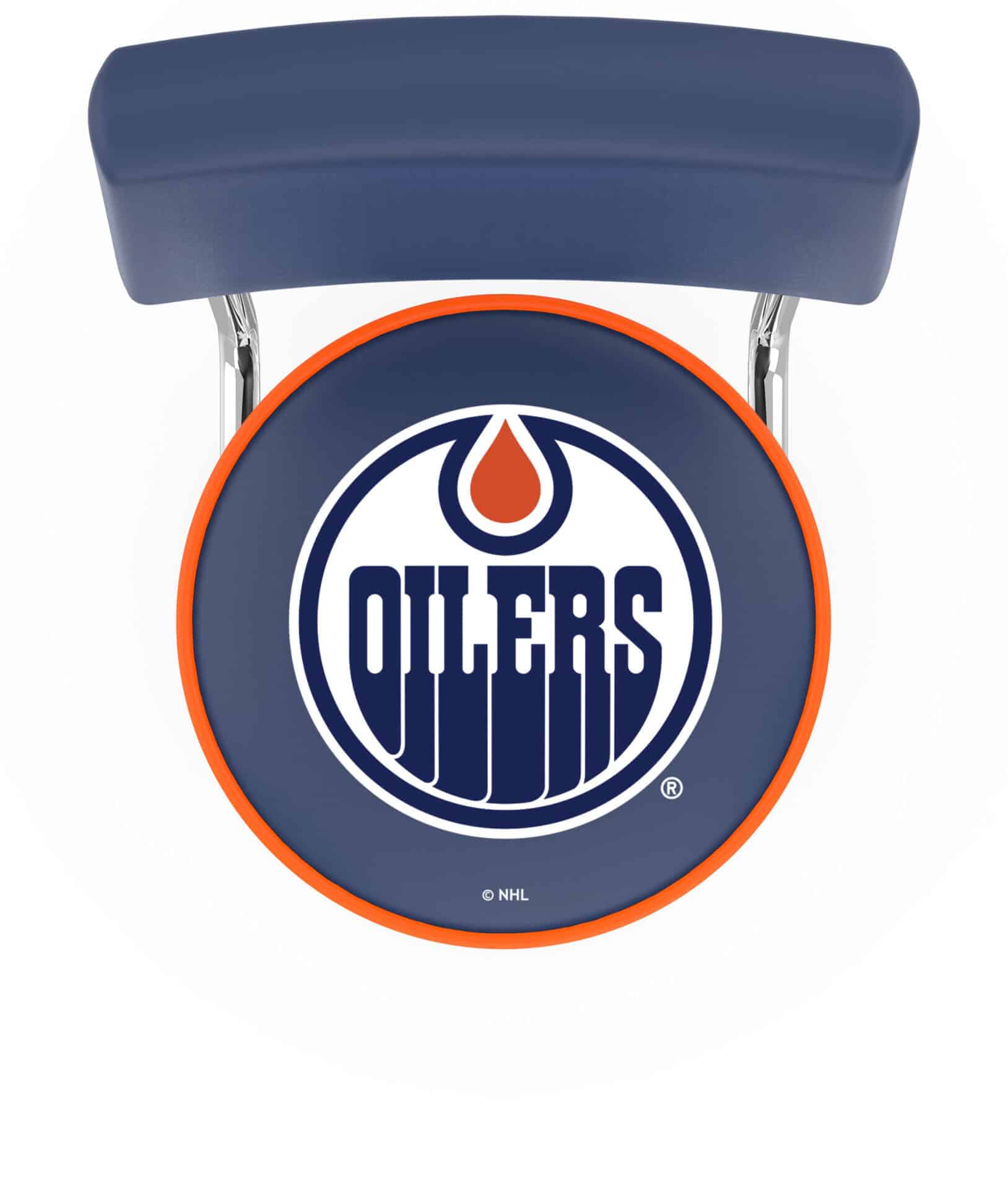 Edmonton Oilers 30-Inch Swivel Bar Stool w/ Chrome Finish, Double-Ring Base, Cushioned Back, 5-Inch Cushion Seat 2 Edmonton Oilers 30-Inch Swivel Bar Stool w/ Chrome Finish, Double-Ring Base, Cushioned Back, 5-Inch Cushion Seat - Image 2