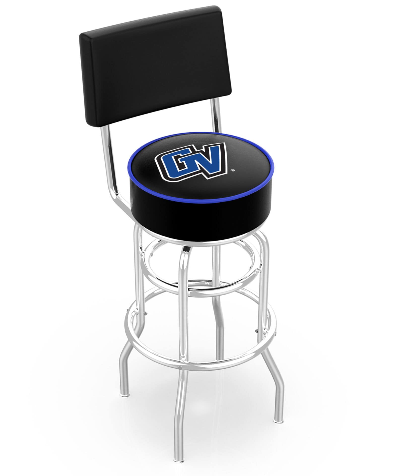 Grand Valley State University 25-Inch Swivel Counter Stool w/ Chrome Finish, Double-Ring Base, Cushioned Back, 5-Inch Cushion Seat 1 Grand Valley State University 25-Inch Swivel Counter Stool w/ Chrome Finish, Double-Ring Base, Cushioned Back, 5-Inch Cushion Seat