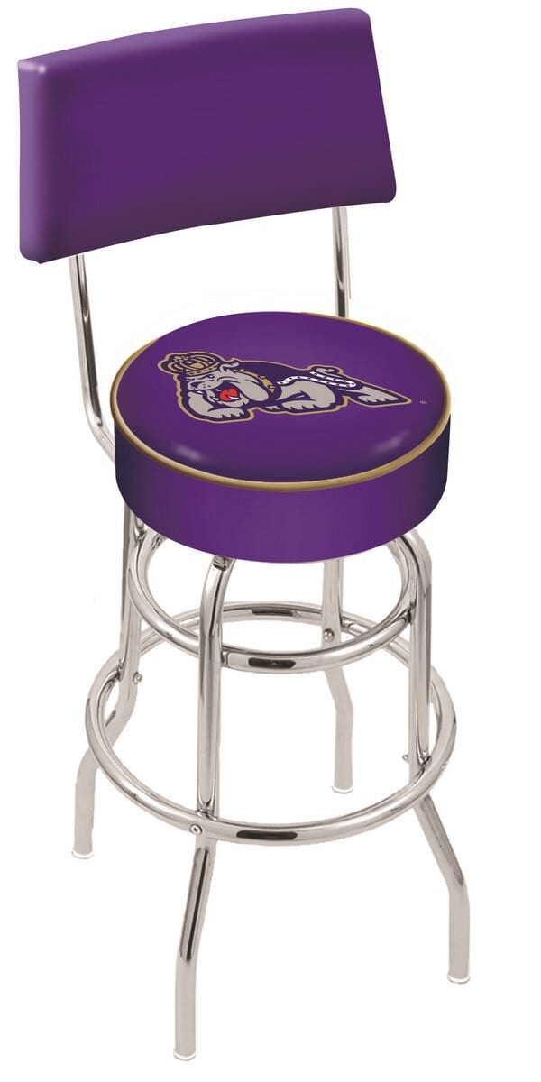 James Madison University 25-Inch Swivel Counter Stool w/ Chrome Finish, Double-Ring Base, Cushioned Back, 5-Inch Cushion Seat 1 James Madison University 25-Inch Swivel Counter Stool w/ Chrome Finish, Double-Ring Base, Cushioned Back, 5-Inch Cushion Seat