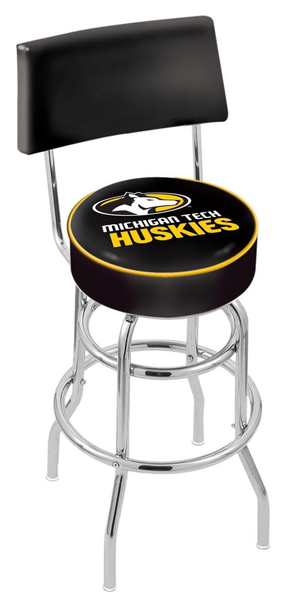 Michigan Tech University 30-Inch Swivel Bar Stool w/ Chrome Finish, Double-Ring Base, Cushioned Back, 5-Inch Cushion Seat 1 Michigan Tech University 30-Inch Swivel Bar Stool w/ Chrome Finish, Double-Ring Base, Cushioned Back, 5-Inch Cushion Seat