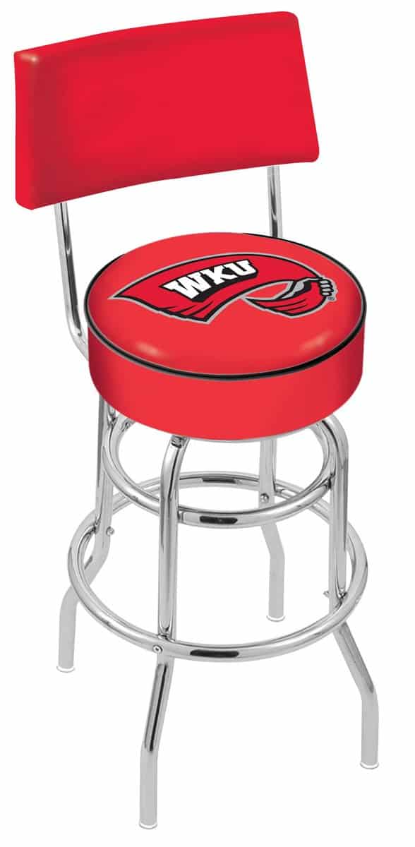 Western Kentucky University 25-Inch Swivel Counter Stool w/ Chrome Finish, Double-Ring Base, Cushioned Back, 5-Inch Cushion Seat 1 Western Kentucky University 25-Inch Swivel Counter Stool w/ Chrome Finish, Double-Ring Base, Cushioned Back, 5-Inch Cushion Seat