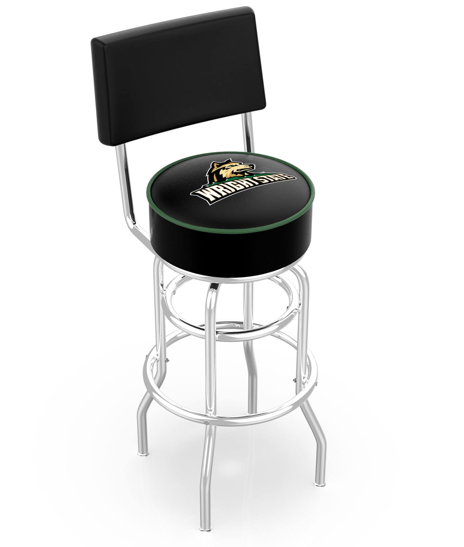 Wright State University 25-Inch Swivel Counter Stool w/ Chrome Finish, Double-Ring Base, Cushioned Back, 5-Inch Cushion Seat 1 Wright State University 25-Inch Swivel Counter Stool w/ Chrome Finish, Double-Ring Base, Cushioned Back, 5-Inch Cushion Seat