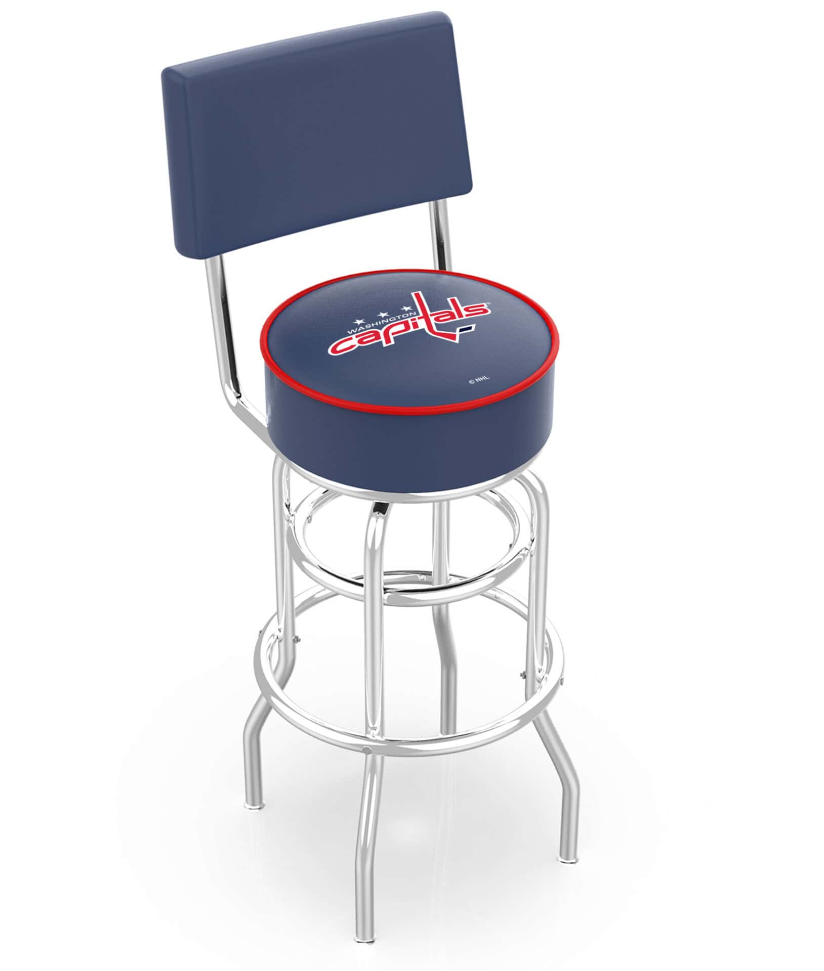 Washington Capitals 25-Inch Swivel Counter Stool w/ Chrome Finish, Double-Ring Base, Cushioned Back, 5-Inch Cushion Seat 1 Washington Capitals 25-Inch Swivel Counter Stool w/ Chrome Finish, Double-Ring Base, Cushioned Back, 5-Inch Cushion Seat