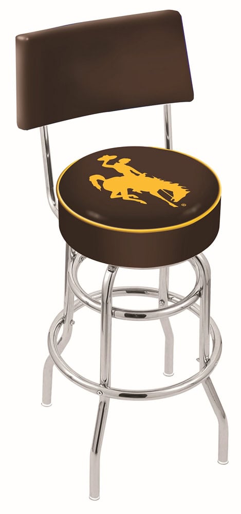 University of Wyoming 25-Inch Swivel Counter Stool w/ Chrome Finish, Double-Ring Base, Cushioned Back, 5-Inch Cushion Seat 1 University of Wyoming 25-Inch Swivel Counter Stool w/ Chrome Finish, Double-Ring Base, Cushioned Back, 5-Inch Cushion Seat