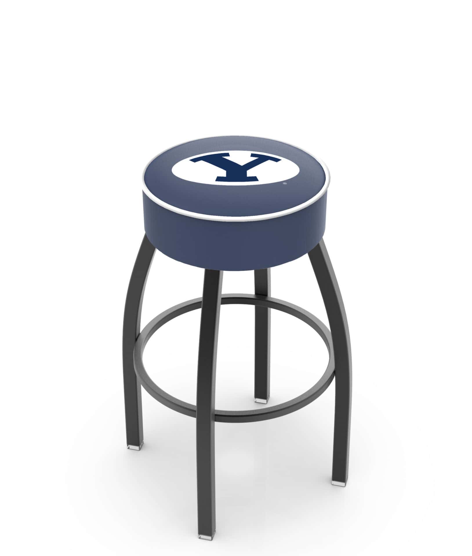 Brigham Young University 25-Inch Swivel Backless Counter Stool w/ Black Wrinkle Finish, Single-Ring Base, 5-Inch Scooped Cushion Seat 1 Brigham Young University 25-Inch Swivel Backless Counter Stool w/ Black Wrinkle Finish, Single-Ring Base, 5-Inch Scooped Cushion Seat