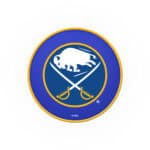 Buffalo Sabres 30-Inch Swivel Backless Bar Stool w/ Black Wrinkle Finish, Single-Ring Base, 5-Inch Scooped Cushion Seat