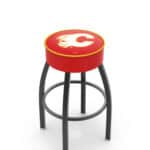 Calgary Flames 30-Inch Swivel Backless Bar Stool w/ Black Wrinkle Finish, Single-Ring Base, 5-Inch Scooped Cushion Seat
