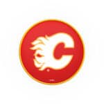 Calgary Flames 30-Inch Swivel Backless Bar Stool w/ Black Wrinkle Finish, Single-Ring Base, 5-Inch Scooped Cushion Seat