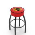 Chicago Blackhawks 30-Inch Swivel Backless Bar Stool w/ Black Wrinkle Finish, Single-Ring Base, 5-Inch Scooped Cushion Seat