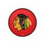 Chicago Blackhawks 30-Inch Swivel Backless Bar Stool w/ Black Wrinkle Finish, Single-Ring Base, 5-Inch Scooped Cushion Seat