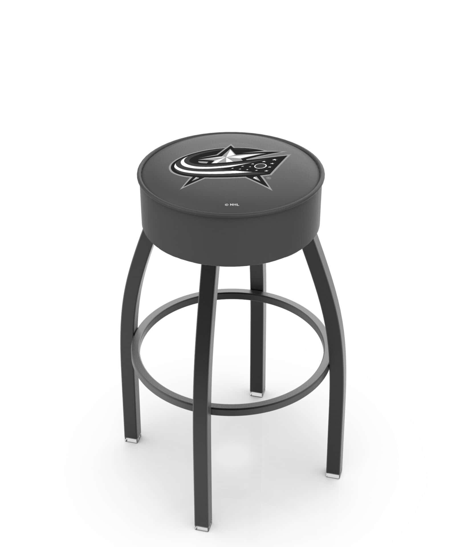 Columbus Blue Jackets 30-Inch Swivel Backless Bar Stool w/ Black Wrinkle Finish, Single-Ring Base, 5-Inch Scooped Cushion Seat 1 Columbus Blue Jackets 30-Inch Swivel Backless Bar Stool w/ Black Wrinkle Finish, Single-Ring Base, 5-Inch Scooped Cushion Seat