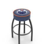 Edmonton Oilers 30-Inch Swivel Backless Bar Stool w/ Black Wrinkle Finish, Single-Ring Base, 5-Inch Scooped Cushion Seat 3 Edmonton Oilers 30-Inch Swivel Backless Bar Stool w/ Black Wrinkle Finish, Single-Ring Base, 5-Inch Scooped Cushion Seat