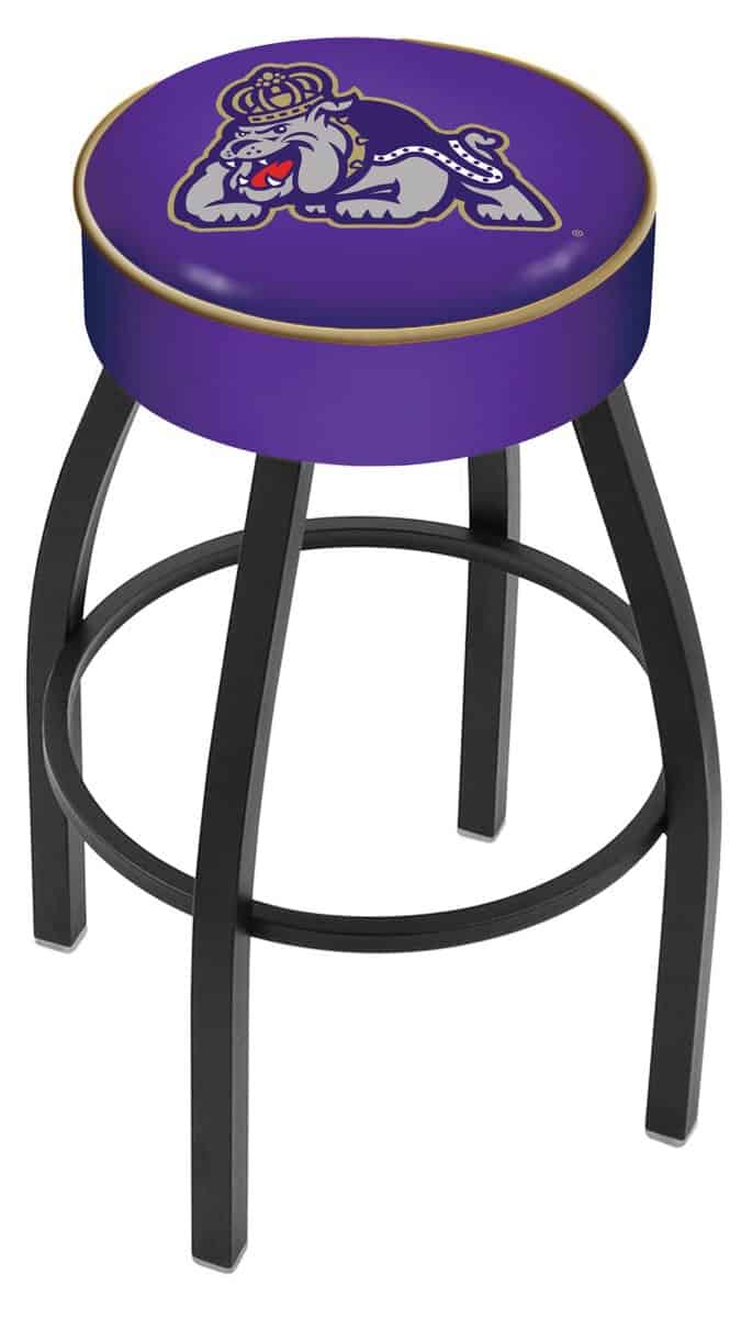 James Madison University 25-Inch Swivel Backless Counter Stool w/ Black Wrinkle Finish, Single-Ring Base, 5-Inch Scooped Cushion Seat 1 James Madison University 25-Inch Swivel Backless Counter Stool w/ Black Wrinkle Finish, Single-Ring Base, 5-Inch Scooped Cushion Seat