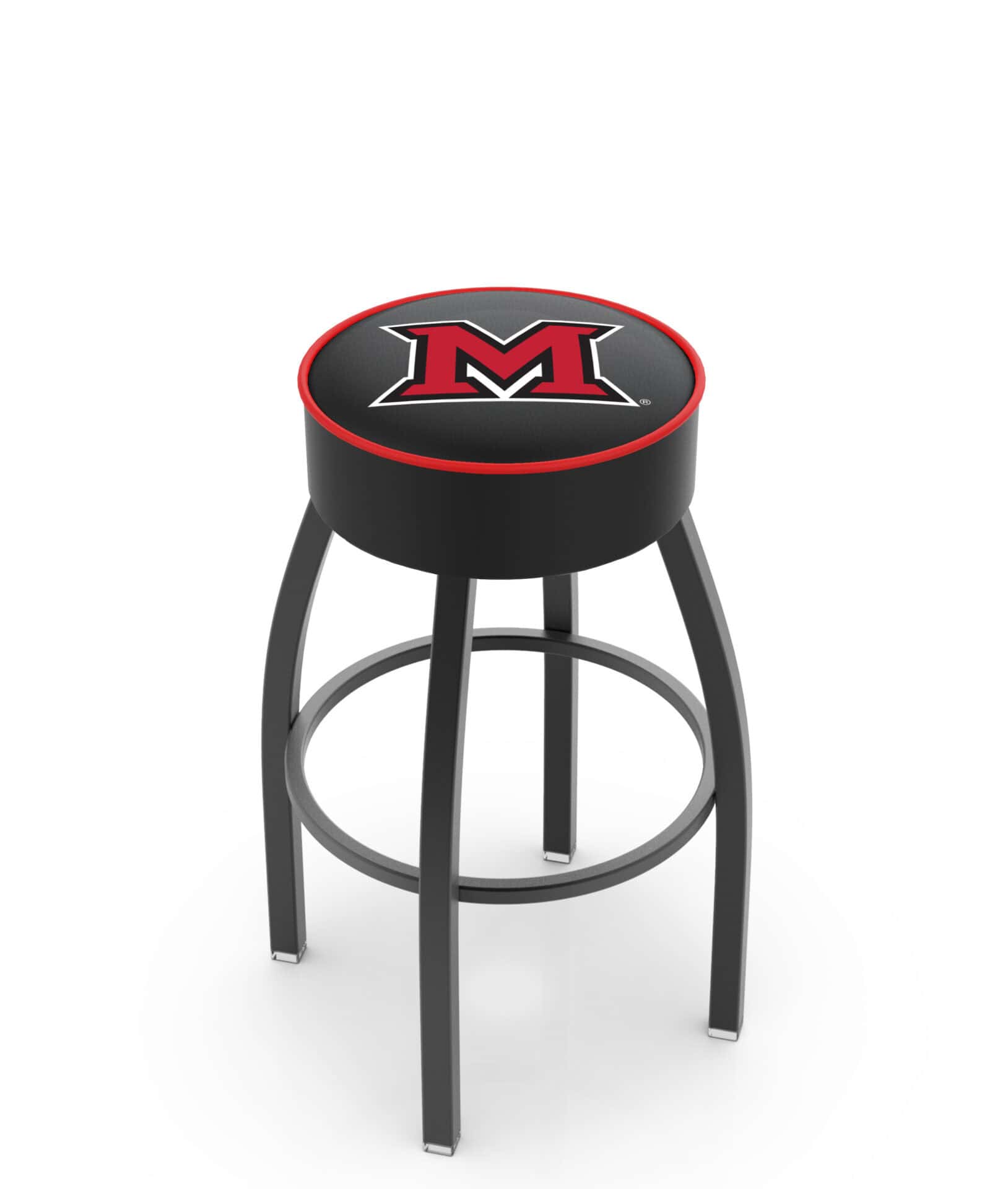 Miami University (OH) 25-Inch Swivel Backless Counter Stool w/ Black Wrinkle Finish, Single-Ring Base, 5-Inch Scooped Cushion Seat 1 Miami University (OH) 25-Inch Swivel Backless Counter Stool w/ Black Wrinkle Finish, Single-Ring Base, 5-Inch Scooped Cushion Seat
