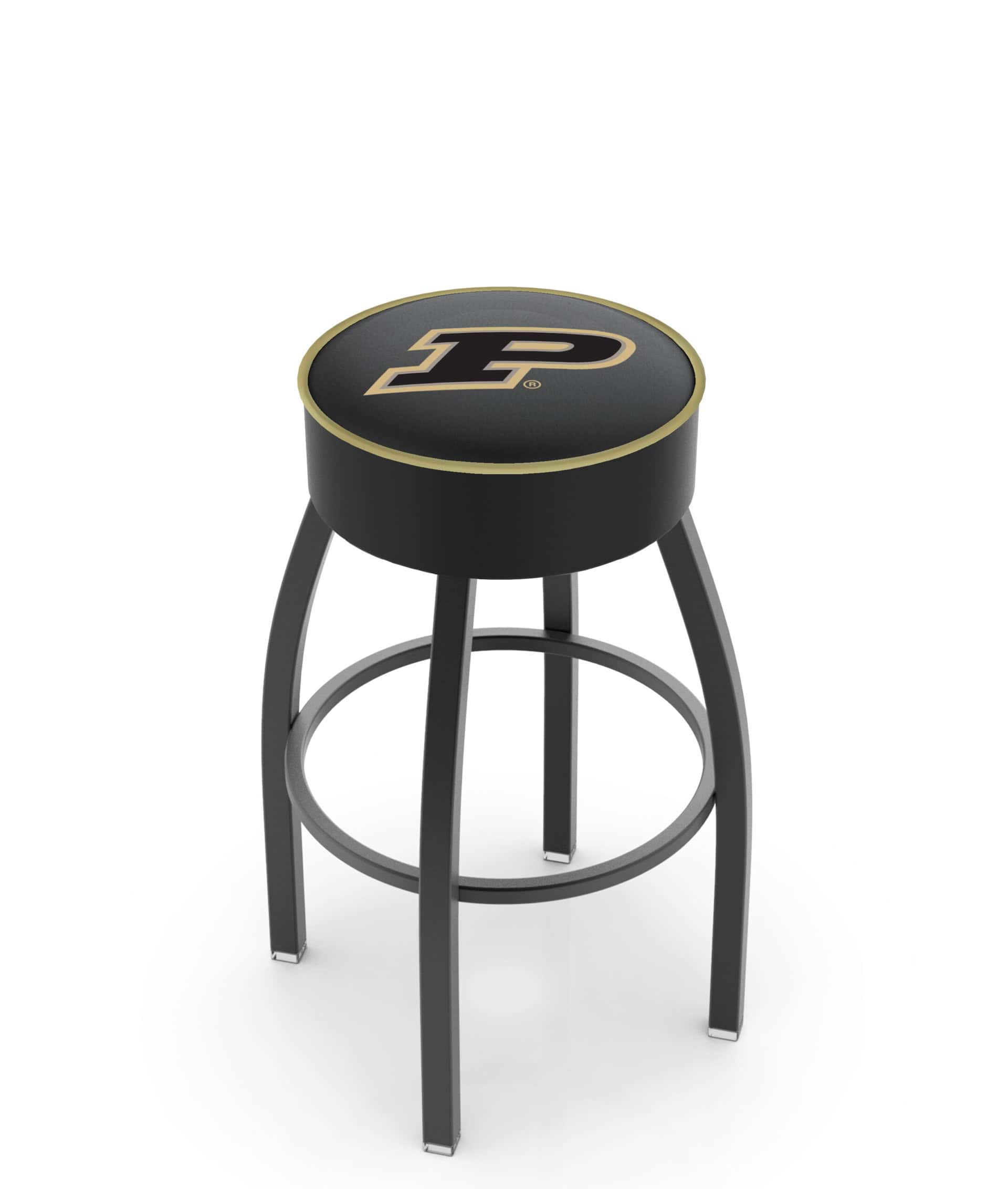 Purdue University 25-Inch Swivel Backless Counter Stool w/ Black Wrinkle Finish, Single-Ring Base, 5-Inch Scooped Cushion Seat