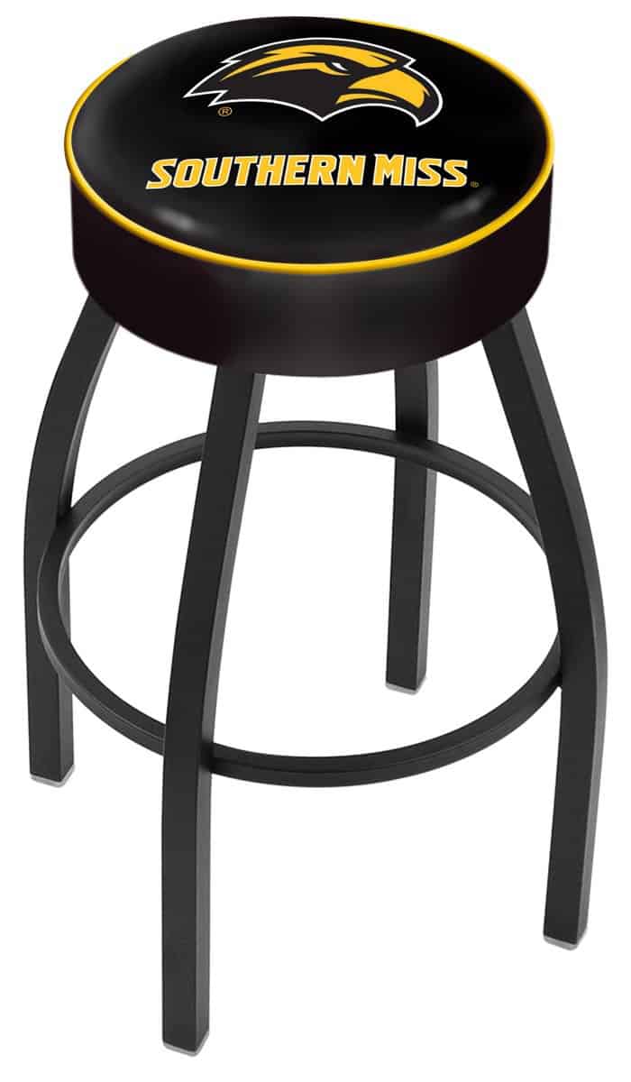University of Southern Mississippi 25-Inch Swivel Backless Counter Stool w/ Black Wrinkle Finish, Single-Ring Base, 5-Inch Scooped Cushion Seat 1 University of Southern Mississippi 25-Inch Swivel Backless Counter Stool w/ Black Wrinkle Finish, Single-Ring Base, 5-Inch Scooped Cushion Seat