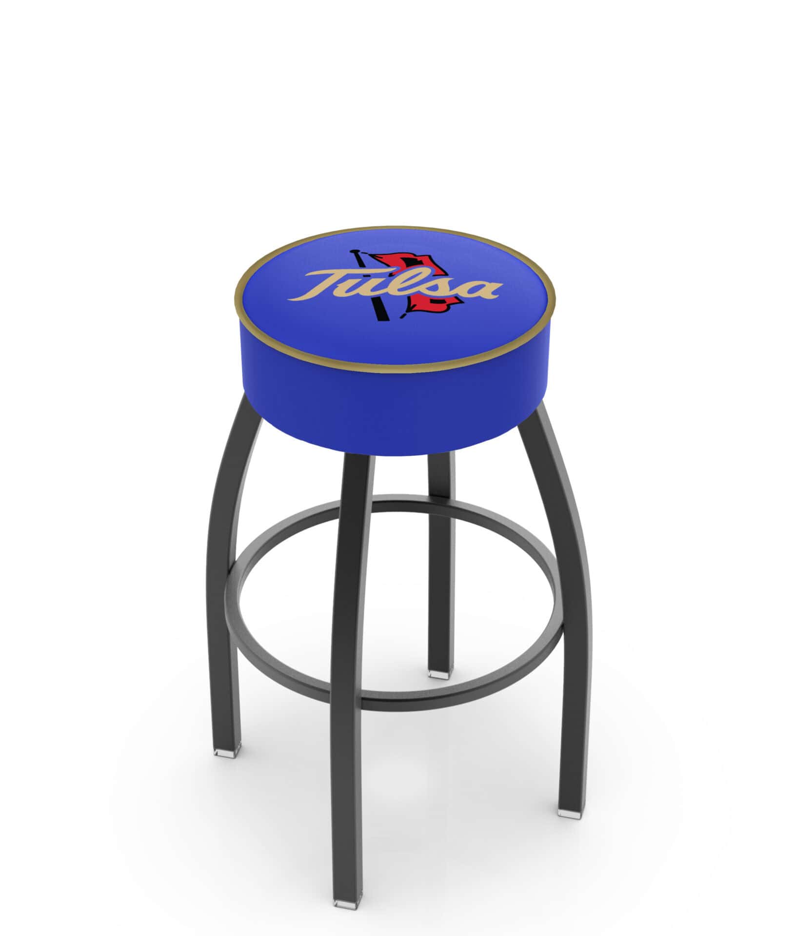 University of Tulsa 30-Inch Swivel Backless Bar Stool w/ Black Wrinkle Finish, Single-Ring Base, 5-Inch Scooped Cushion Seat 1 University of Tulsa 30-Inch Swivel Backless Bar Stool w/ Black Wrinkle Finish, Single-Ring Base, 5-Inch Scooped Cushion Seat