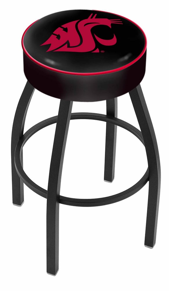 Washington State University 25-Inch Swivel Backless Counter Stool w/ Black Wrinkle Finish, Single-Ring Base, 5-Inch Scooped Cushion Seat 1 Washington State University 25-Inch Swivel Backless Counter Stool w/ Black Wrinkle Finish, Single-Ring Base, 5-Inch Scooped Cushion Seat