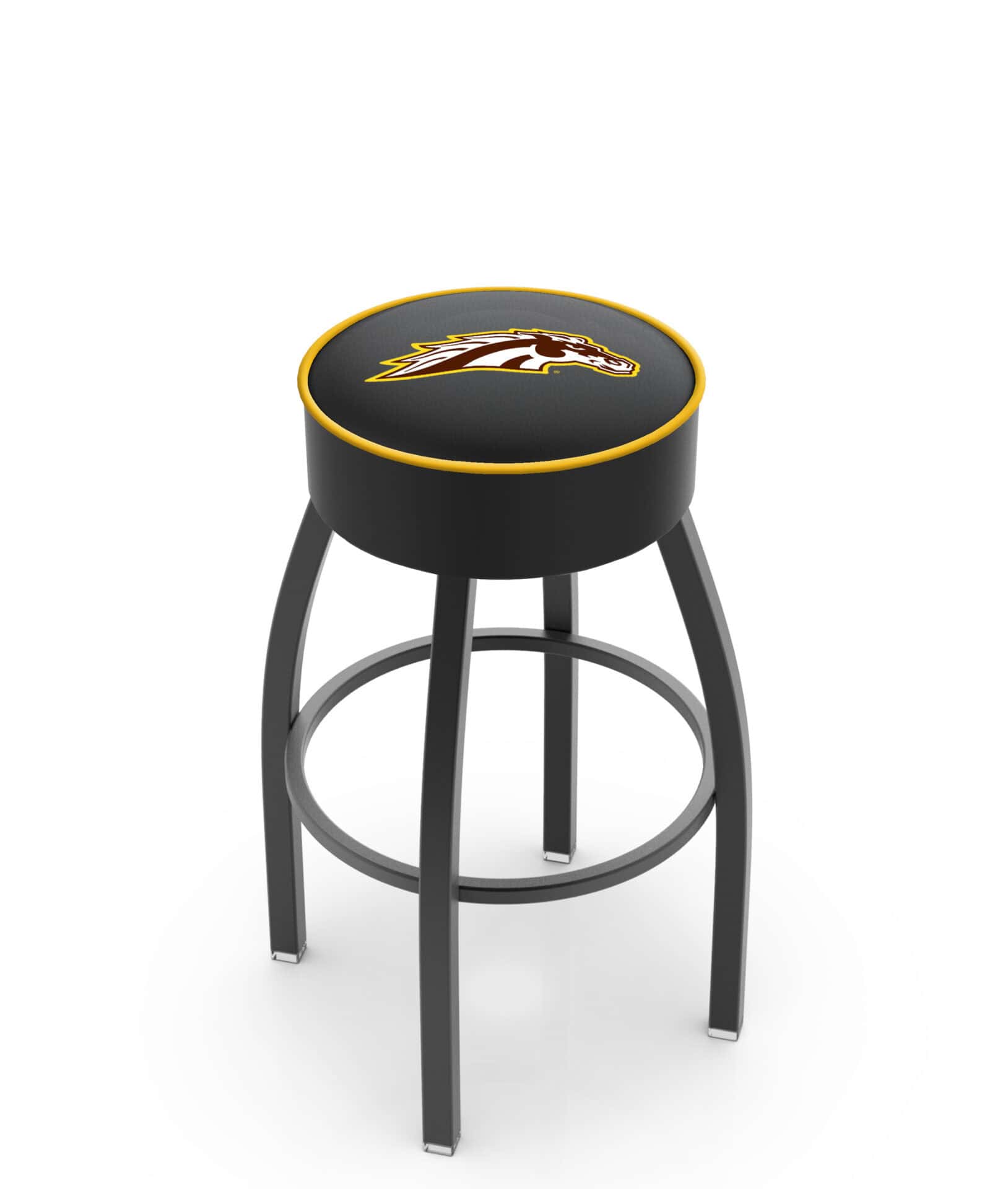 Western Michigan University 30-Inch Swivel Backless Bar Stool w/ Black Wrinkle Finish, Single-Ring Base, 5-Inch Scooped Cushion Seat 1 Western Michigan University 30-Inch Swivel Backless Bar Stool w/ Black Wrinkle Finish, Single-Ring Base, 5-Inch Scooped Cushion Seat