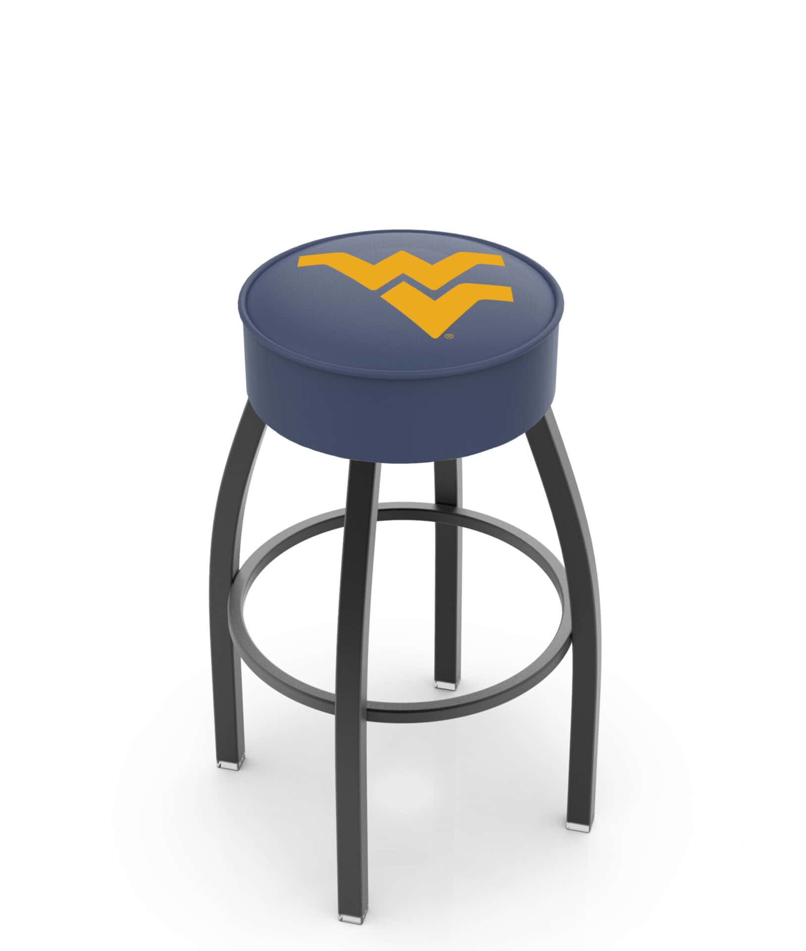 West Virginia University 30-Inch Swivel Backless Bar Stool w/ Black Wrinkle Finish, Single-Ring Base, 5-Inch Scooped Cushion Seat 1 West Virginia University 30-Inch Swivel Backless Bar Stool w/ Black Wrinkle Finish, Single-Ring Base, 5-Inch Scooped Cushion Seat
