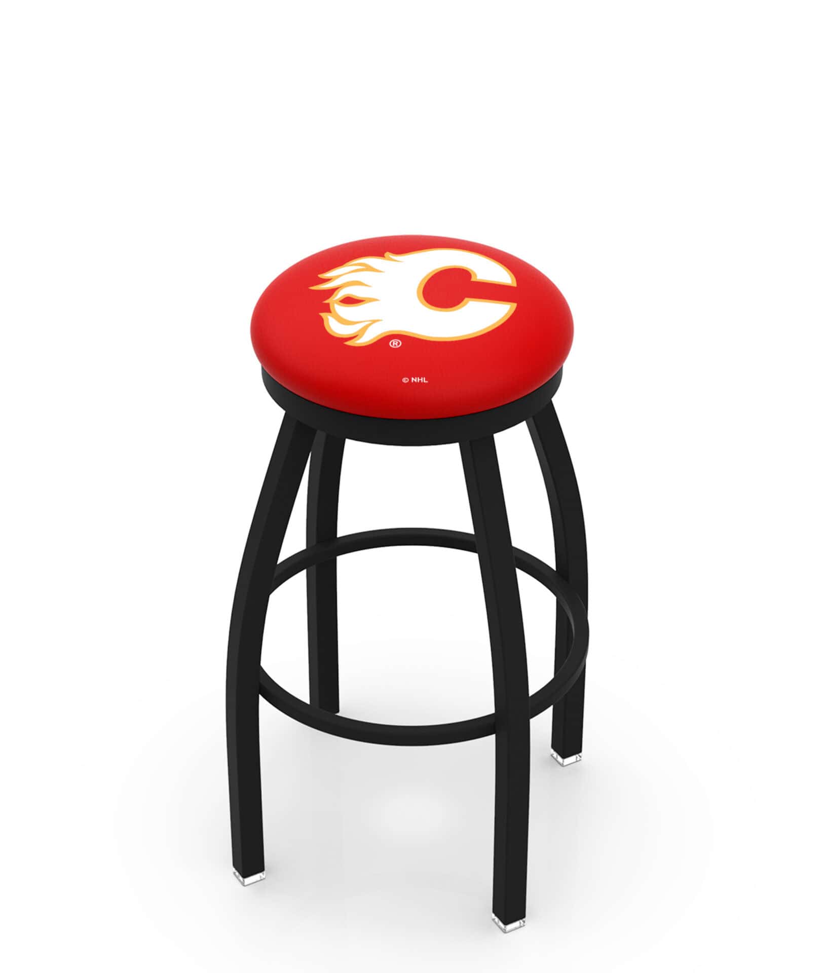 Calgary Flames 36-Inch Swivel Backless Extra Tall Bar Stool w/ Black Wrinkle Finish, Single-Ring Base, 2-Inch Black Wrinkle Ring, 2.5-Inch Cushion Seat 1 Calgary Flames 36-Inch Swivel Backless Extra Tall Bar Stool w/ Black Wrinkle Finish, Single-Ring Base, 2-Inch Black Wrinkle Ring, 2.5-Inch Cushion Seat