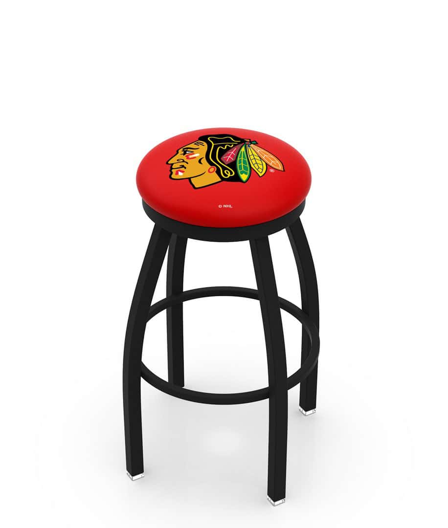 Chicago Blackhawks 36-Inch Swivel Backless Extra Tall Bar Stool w/ Black Wrinkle Finish, Single-Ring Base, 2-Inch Black Wrinkle Ring, 2.5-Inch Cushion Seat 1 Chicago Blackhawks 36-Inch Swivel Backless Extra Tall Bar Stool w/ Black Wrinkle Finish, Single-Ring Base, 2-Inch Black Wrinkle Ring, 2.5-Inch Cushion Seat