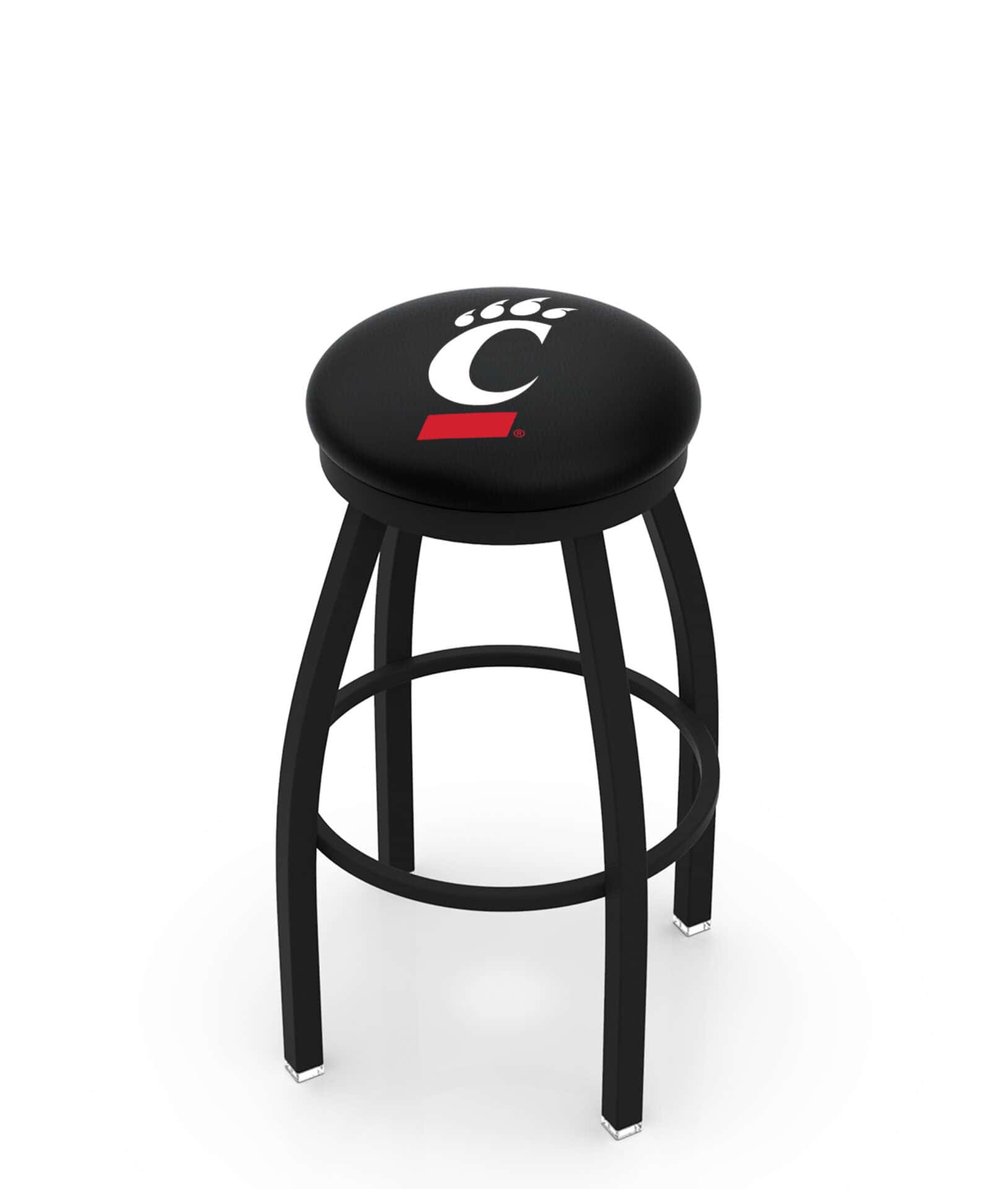 University of Cincinnati 36-Inch Swivel Backless Extra Tall Bar Stool w/ Black Wrinkle Finish, Single-Ring Base, 2-Inch Black Wrinkle Ring, 2.5-Inch Cushion Seat 1 University of Cincinnati 36-Inch Swivel Backless Extra Tall Bar Stool w/ Black Wrinkle Finish, Single-Ring Base, 2-Inch Black Wrinkle Ring, 2.5-Inch Cushion Seat