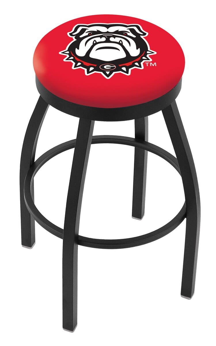 University of Georgia 36-Inch Swivel Backless Extra Tall Bar Stool w/ Black Wrinkle Finish, Single-Ring Base, 2-Inch Black Wrinkle Ring, 2.5-Inch Cushion Seat (Bulldog Logo) 1 University of Georgia 36-Inch Swivel Backless Extra Tall Bar Stool w/ Black Wrinkle Finish, Single-Ring Base, 2-Inch Black Wrinkle Ring, 2.5-Inch Cushion Seat (Bulldog Logo)