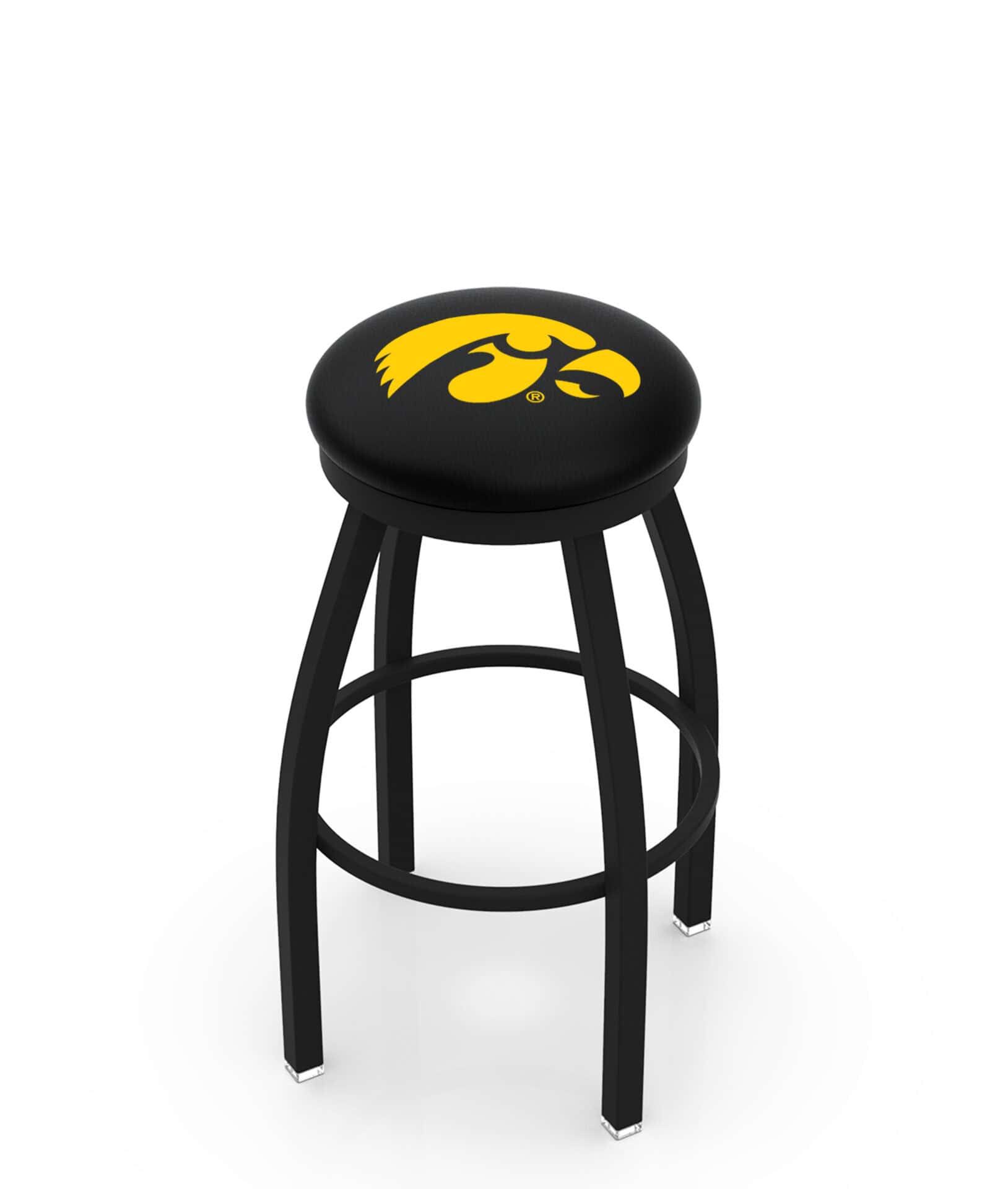 University of Iowa 36-Inch Swivel Backless Extra Tall Bar Stool w/ Black Wrinkle Finish, Single-Ring Base, 2-Inch Black Wrinkle Ring, 2.5-Inch Cushion Seat 1 University of Iowa 36-Inch Swivel Backless Extra Tall Bar Stool w/ Black Wrinkle Finish, Single-Ring Base, 2-Inch Black Wrinkle Ring, 2.5-Inch Cushion Seat