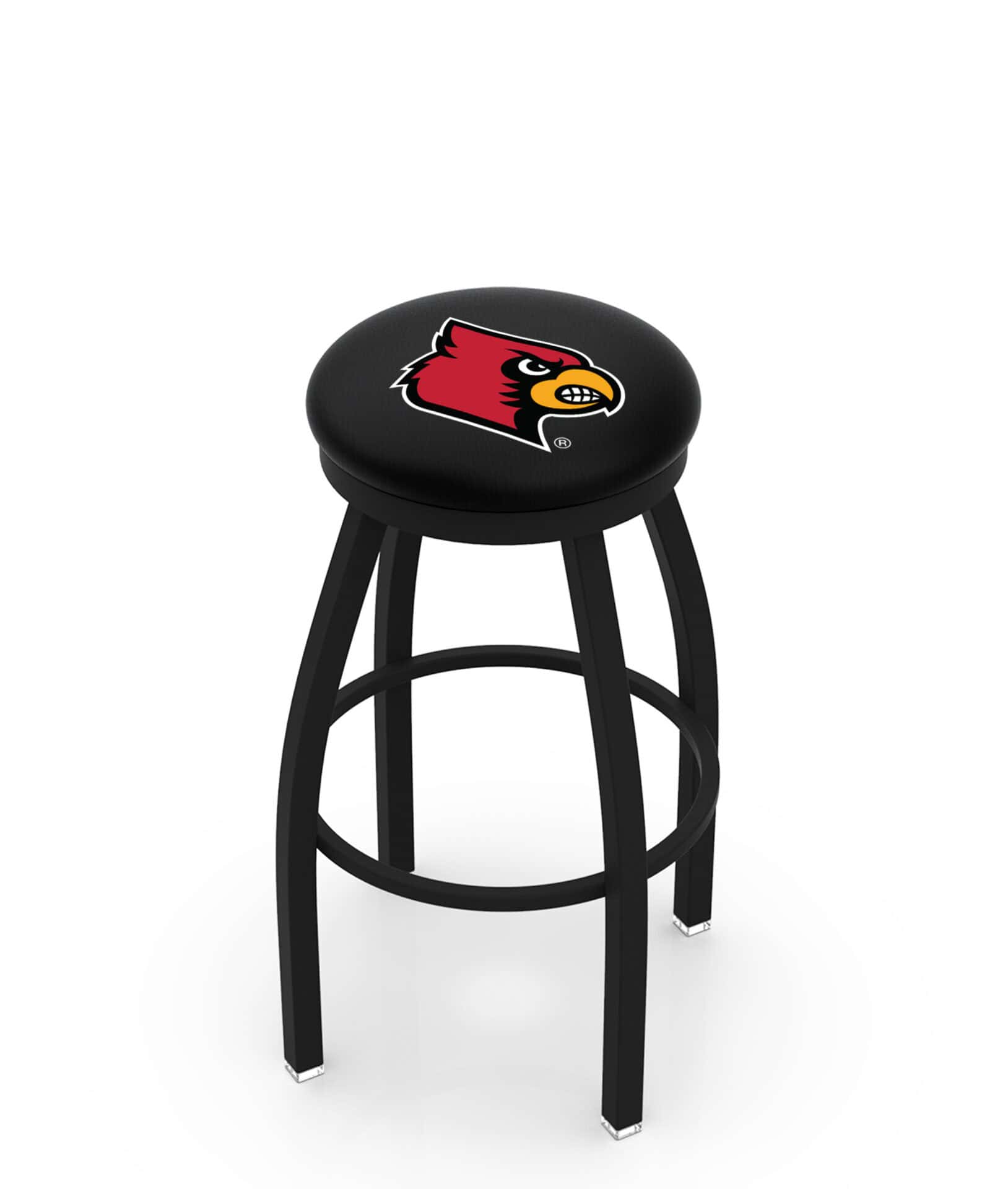University of Louisville 36-Inch Swivel Backless Extra Tall Bar Stool w/ Black Wrinkle Finish, Single-Ring Base, 2-Inch Black Wrinkle Ring, 2.5-Inch Cushion Seat 1 University of Louisville 36-Inch Swivel Backless Extra Tall Bar Stool w/ Black Wrinkle Finish, Single-Ring Base, 2-Inch Black Wrinkle Ring, 2.5-Inch Cushion Seat