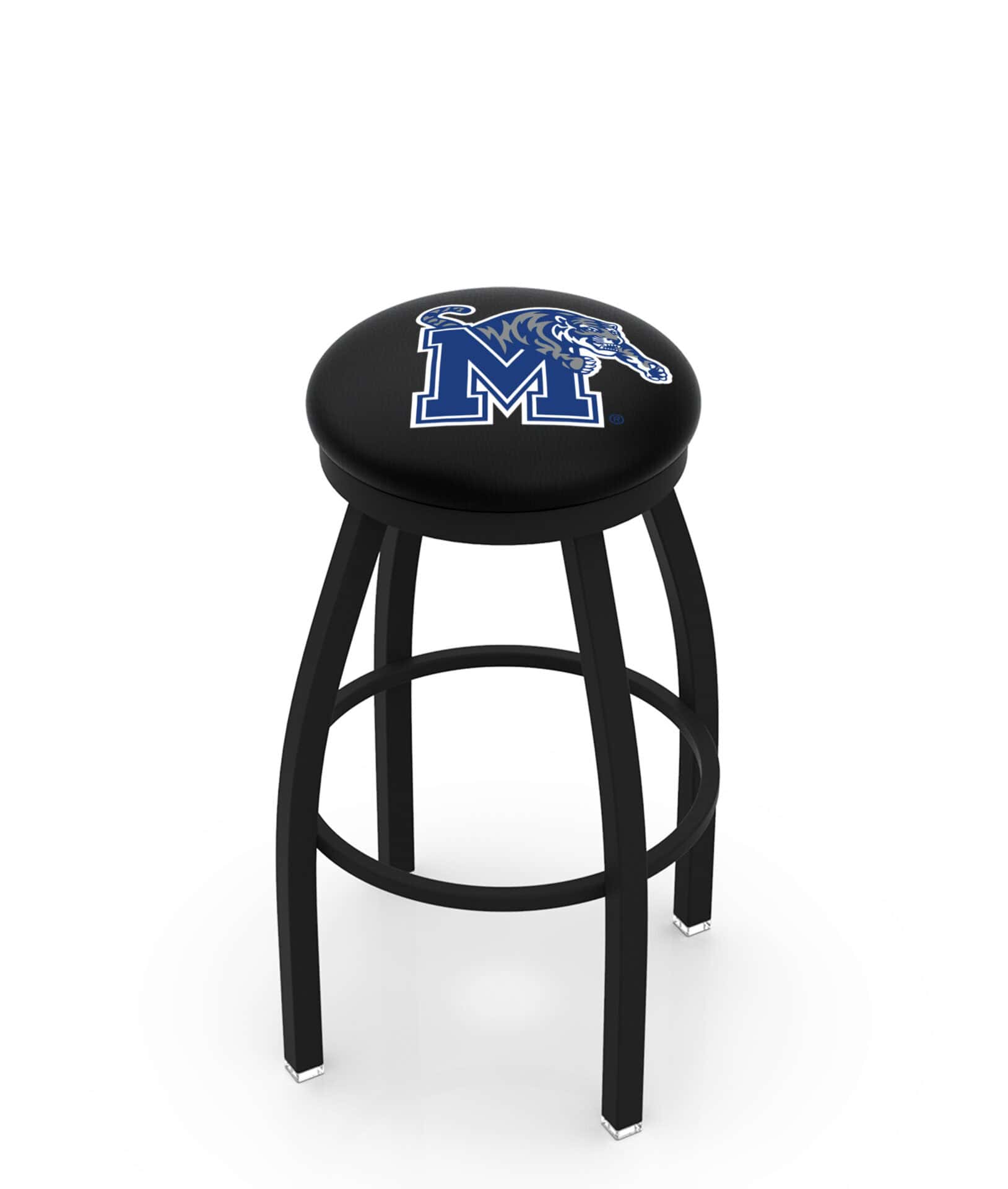 University of Memphis 36-Inch Swivel Backless Extra Tall Bar Stool w/ Black Wrinkle Finish, Single-Ring Base, 2-Inch Black Wrinkle Ring, 2.5-Inch Cushion Seat 1 University of Memphis 36-Inch Swivel Backless Extra Tall Bar Stool w/ Black Wrinkle Finish, Single-Ring Base, 2-Inch Black Wrinkle Ring, 2.5-Inch Cushion Seat