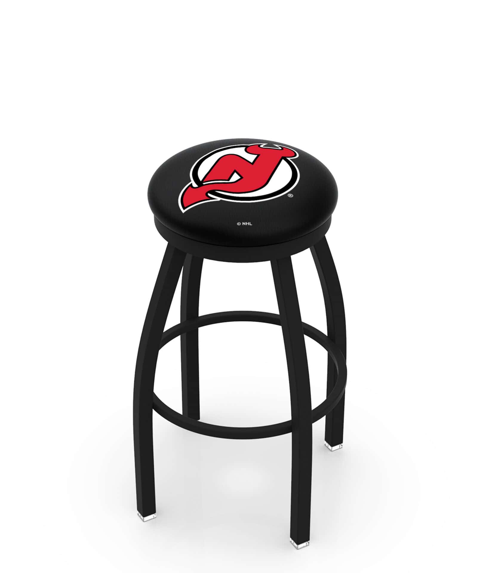New Jersey Devils 36-Inch Swivel Backless Extra Tall Bar Stool w/ Black Wrinkle Finish, Single-Ring Base, 2-Inch Black Wrinkle Ring, 2.5-Inch Cushion Seat 1 New Jersey Devils 36-Inch Swivel Backless Extra Tall Bar Stool w/ Black Wrinkle Finish, Single-Ring Base, 2-Inch Black Wrinkle Ring, 2.5-Inch Cushion Seat