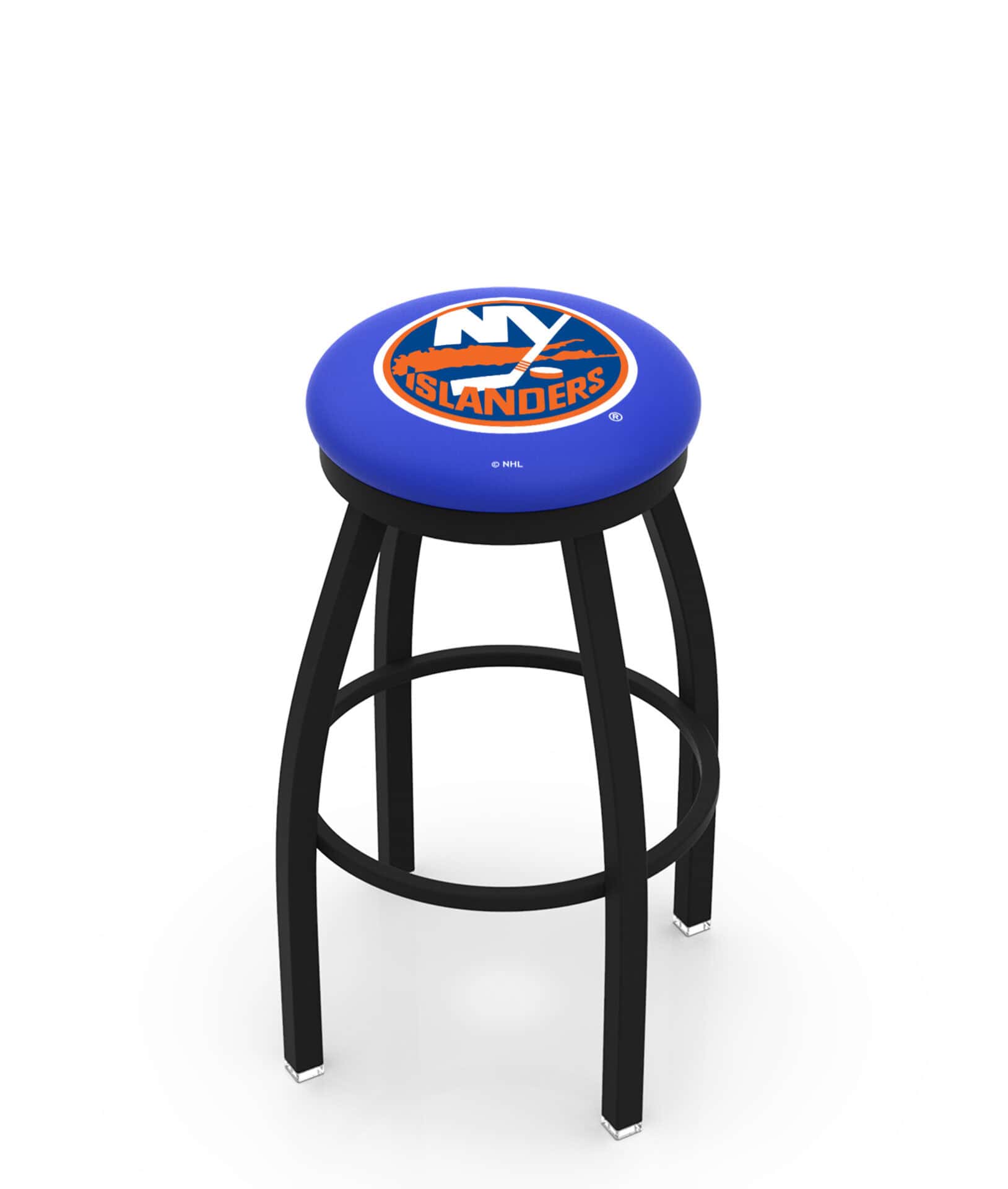 New York Islanders 36-Inch Swivel Backless Extra Tall Bar Stool w/ Black Wrinkle Finish, Single-Ring Base, 2-Inch Black Wrinkle Ring, 2.5-Inch Cushion Seat 1 New York Islanders 36-Inch Swivel Backless Extra Tall Bar Stool w/ Black Wrinkle Finish, Single-Ring Base, 2-Inch Black Wrinkle Ring, 2.5-Inch Cushion Seat