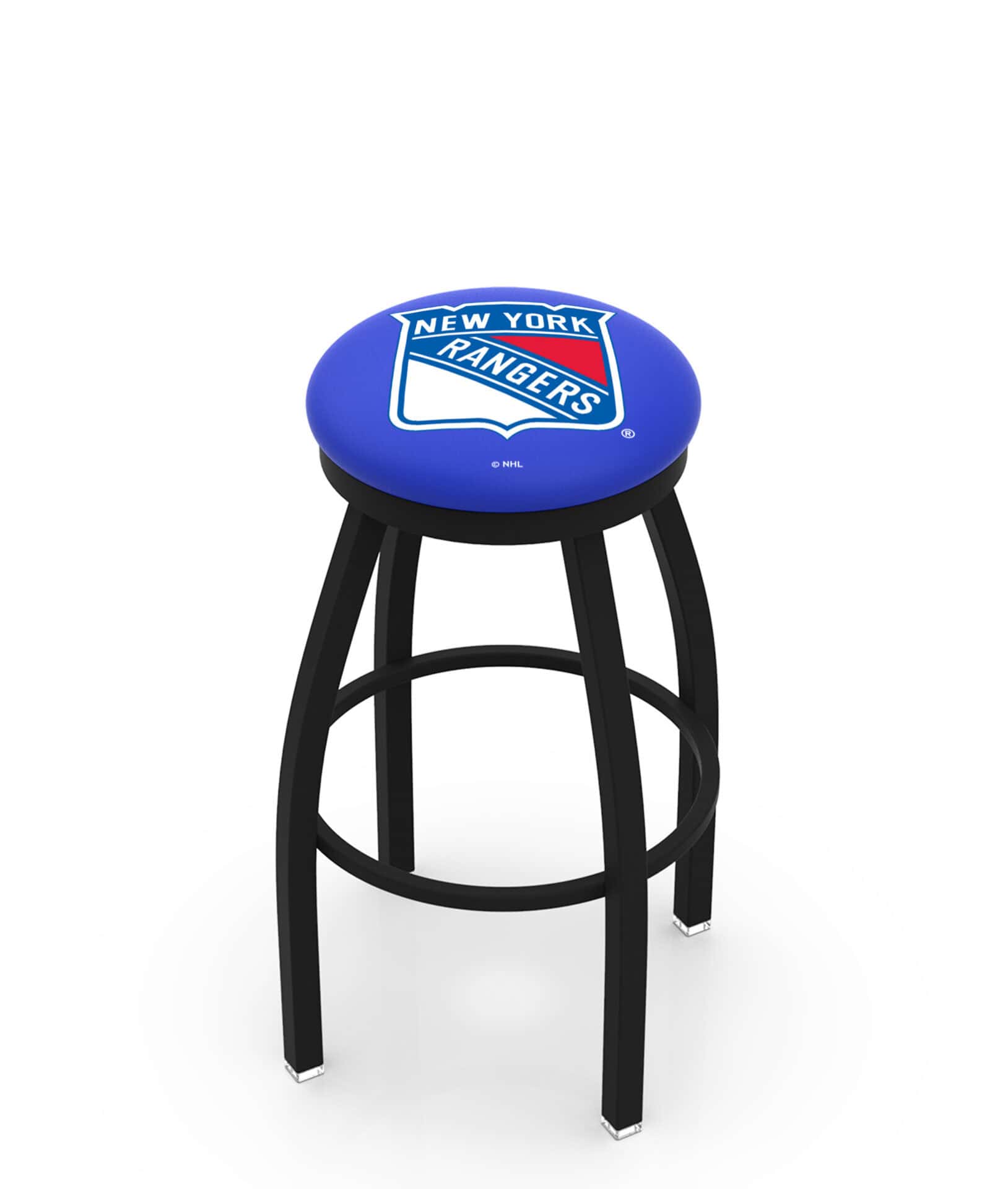New York Rangers 36-Inch Swivel Backless Extra Tall Bar Stool w/ Black Wrinkle Finish, Single-Ring Base, 2-Inch Black Wrinkle Ring, 2.5-Inch Cushion Seat 1 New York Rangers 36-Inch Swivel Backless Extra Tall Bar Stool w/ Black Wrinkle Finish, Single-Ring Base, 2-Inch Black Wrinkle Ring, 2.5-Inch Cushion Seat