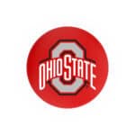 Ohio State University 36-Inch Swivel Backless Extra Tall Bar Stool w/ Black Wrinkle Finish, Single-Ring Base, 2-Inch Black Wrinkle Ring, 2.5-Inch Cushion Seat