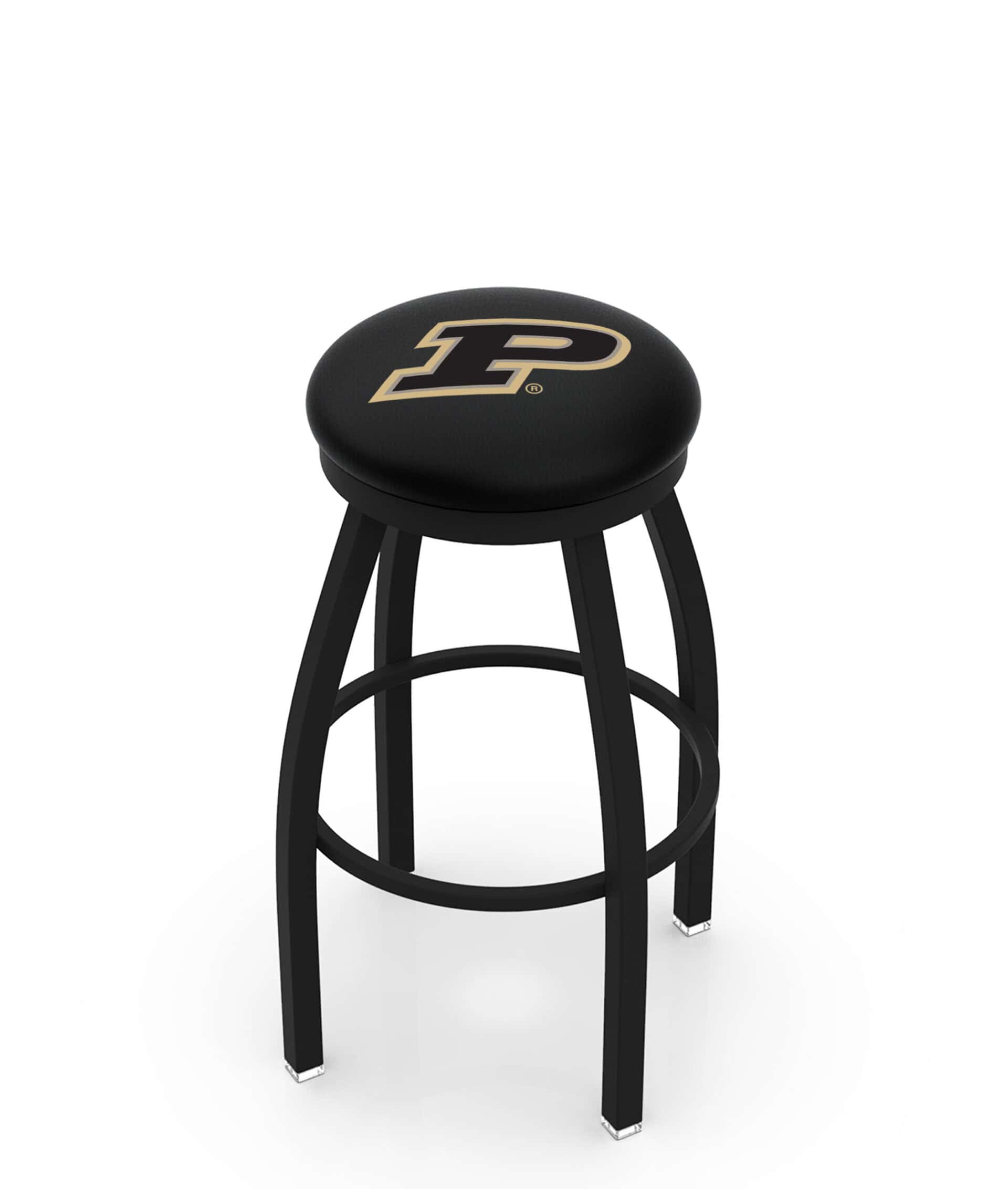 Purdue University 36-Inch Swivel Backless Extra Tall Bar Stool w/ Black Wrinkle Finish, Single-Ring Base, 2-Inch Black Wrinkle Ring, 2.5-Inch Cushion Seat