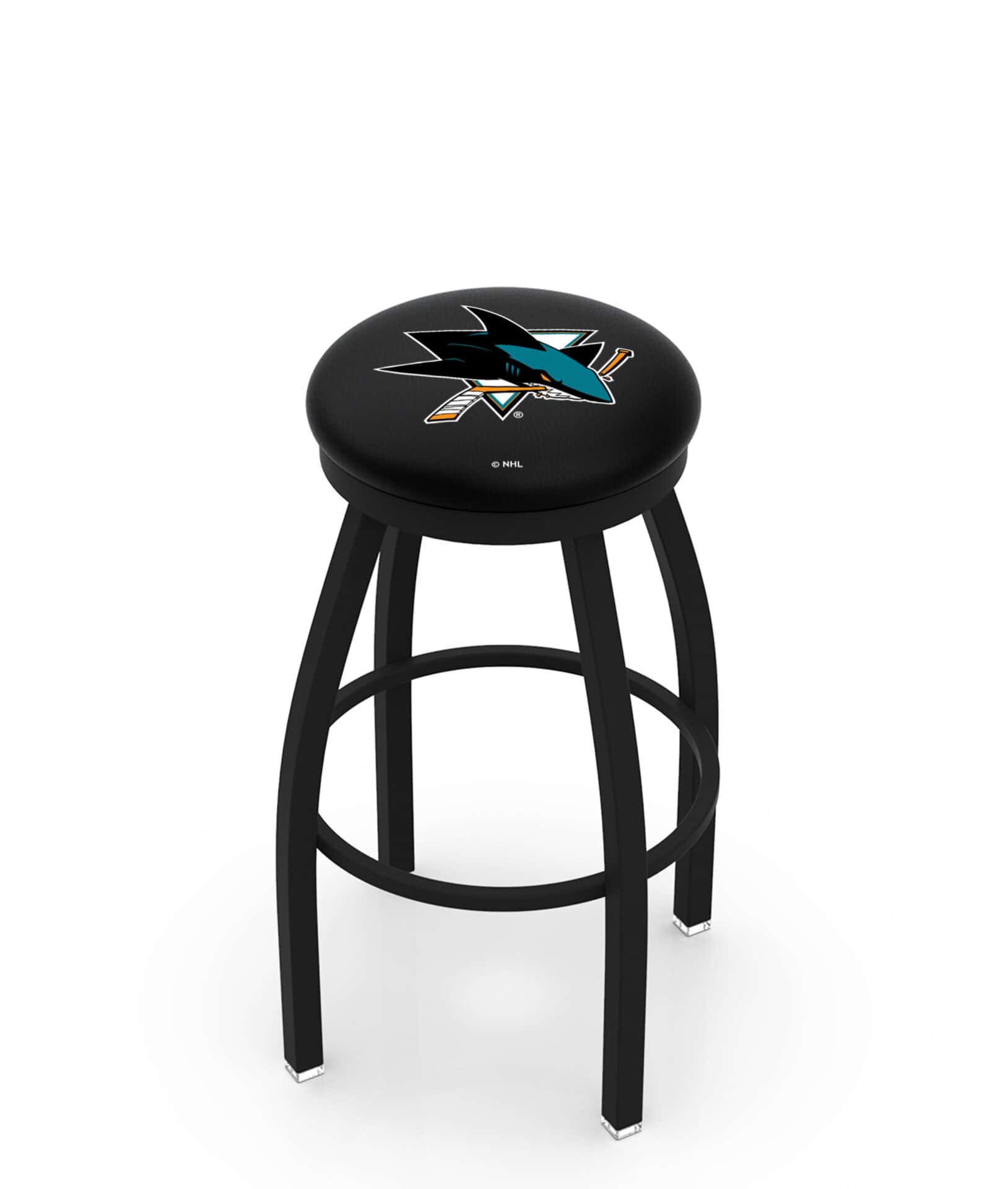 San Jose Sharks 36-Inch Swivel Backless Extra Tall Bar Stool w/ Black Wrinkle Finish, Single-Ring Base, 2-Inch Black Wrinkle Ring, 2.5-Inch Cushion Seat 1 San Jose Sharks 36-Inch Swivel Backless Extra Tall Bar Stool w/ Black Wrinkle Finish, Single-Ring Base, 2-Inch Black Wrinkle Ring, 2.5-Inch Cushion Seat