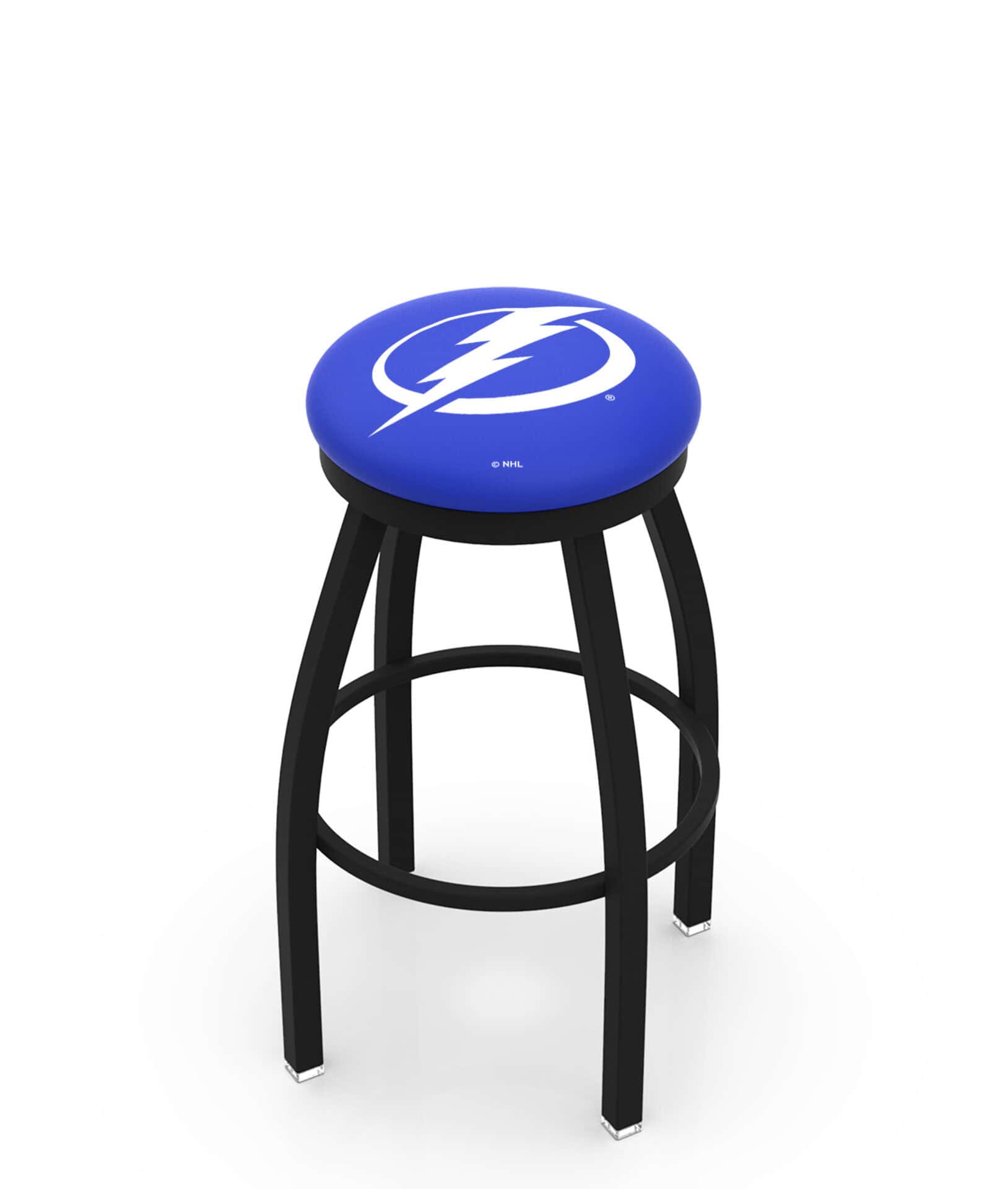 Tampa Bay Lightning 36-Inch Swivel Backless Extra Tall Bar Stool w/ Black Wrinkle Finish, Single-Ring Base, 2-Inch Black Wrinkle Ring, 2.5-Inch Cushion Seat 1 Tampa Bay Lightning 36-Inch Swivel Backless Extra Tall Bar Stool w/ Black Wrinkle Finish, Single-Ring Base, 2-Inch Black Wrinkle Ring, 2.5-Inch Cushion Seat