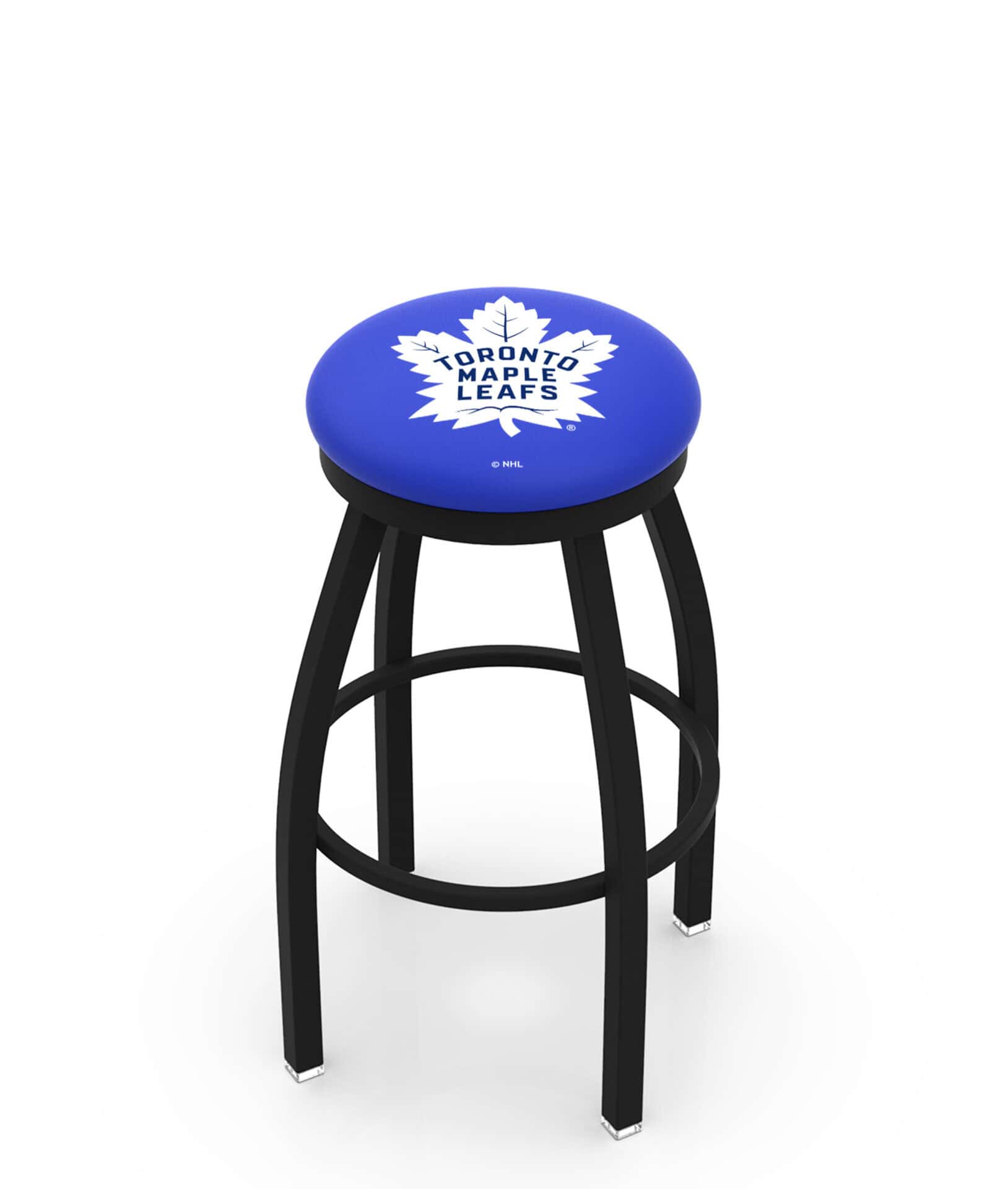 Toronto Maple Leafs 36-Inch Swivel Backless Extra Tall Bar Stool w/ Black Wrinkle Finish, Single-Ring Base, 2-Inch Black Wrinkle Ring, 2.5-Inch Cushion Seat 1 Toronto Maple Leafs 36-Inch Swivel Backless Extra Tall Bar Stool w/ Black Wrinkle Finish, Single-Ring Base, 2-Inch Black Wrinkle Ring, 2.5-Inch Cushion Seat
