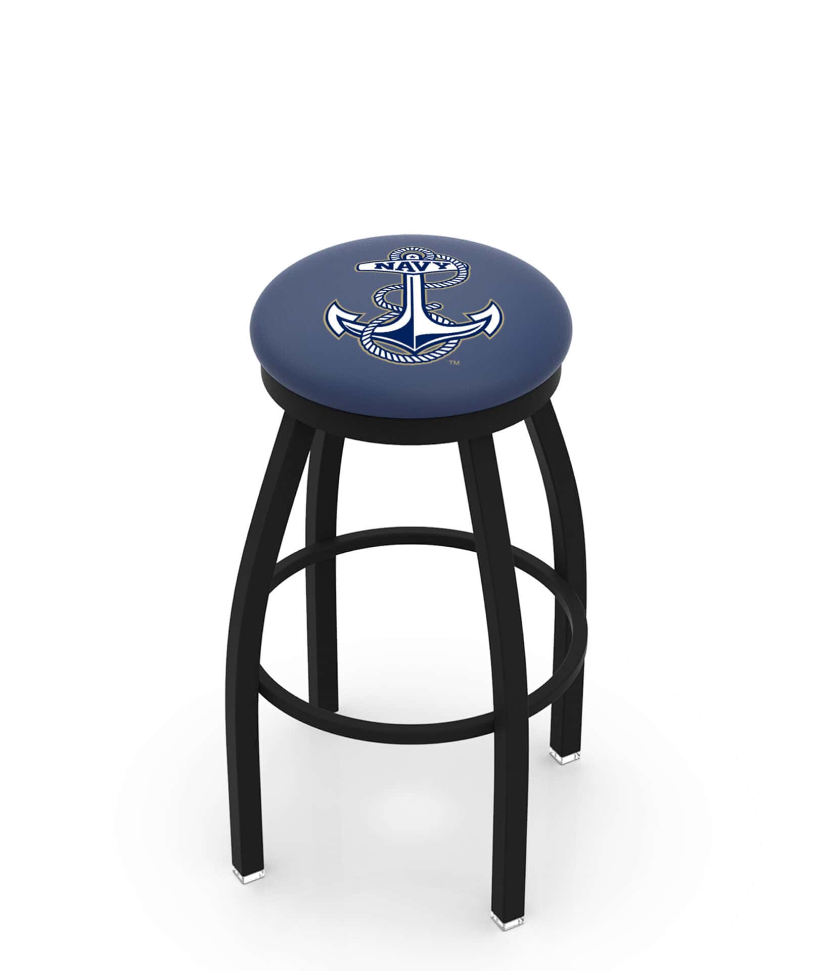 US Naval Academy 25-Inch Swivel Backless Counter Stool w/ Black Wrinkle Finish, Single-Ring Base, 2-Inch Black Wrinkle Ring, 2.5-Inch Cushion Seat 1 US Naval Academy 25-Inch Swivel Backless Counter Stool w/ Black Wrinkle Finish, Single-Ring Base, 2-Inch Black Wrinkle Ring, 2.5-Inch Cushion Seat